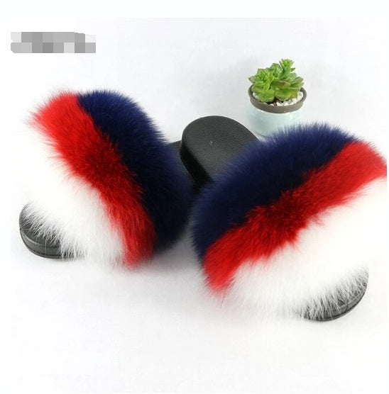 Step into Patriotic Glamour with these Furry Flip Flops