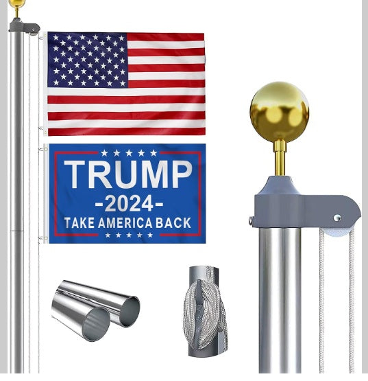 Raise Your Patriotism with the Trump 2024 Flag(s) & Expandable Aluminum Pole Set!