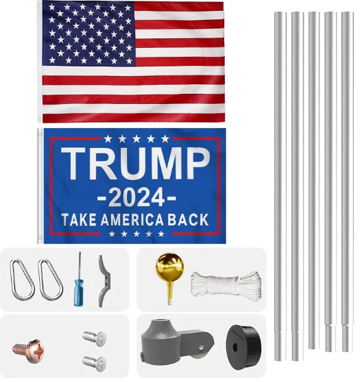 Raise Your Patriotism with the Trump 2024 Flag(s) & Expandable Aluminum Pole Set!